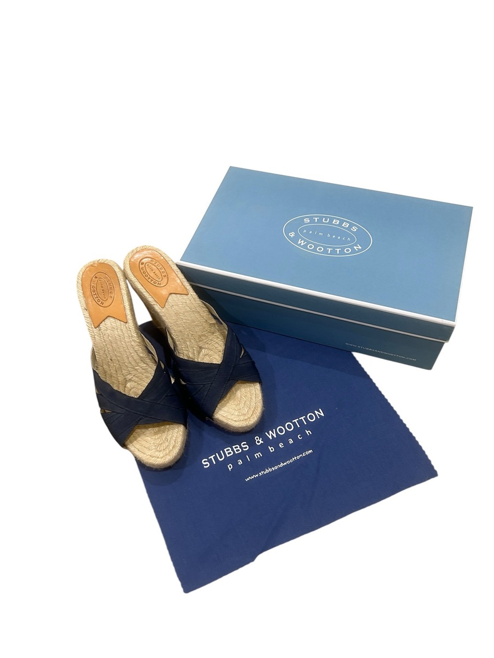 Stubbs & Wootton Grace Rib Navy Crisscross Espadrille platform wedge sandal 9